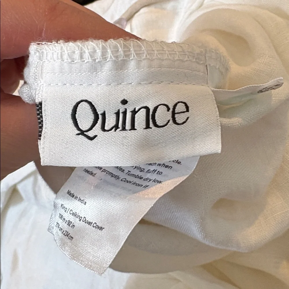 Quince European Linen Piped Duvet Cover White and Toffee King Cal King
